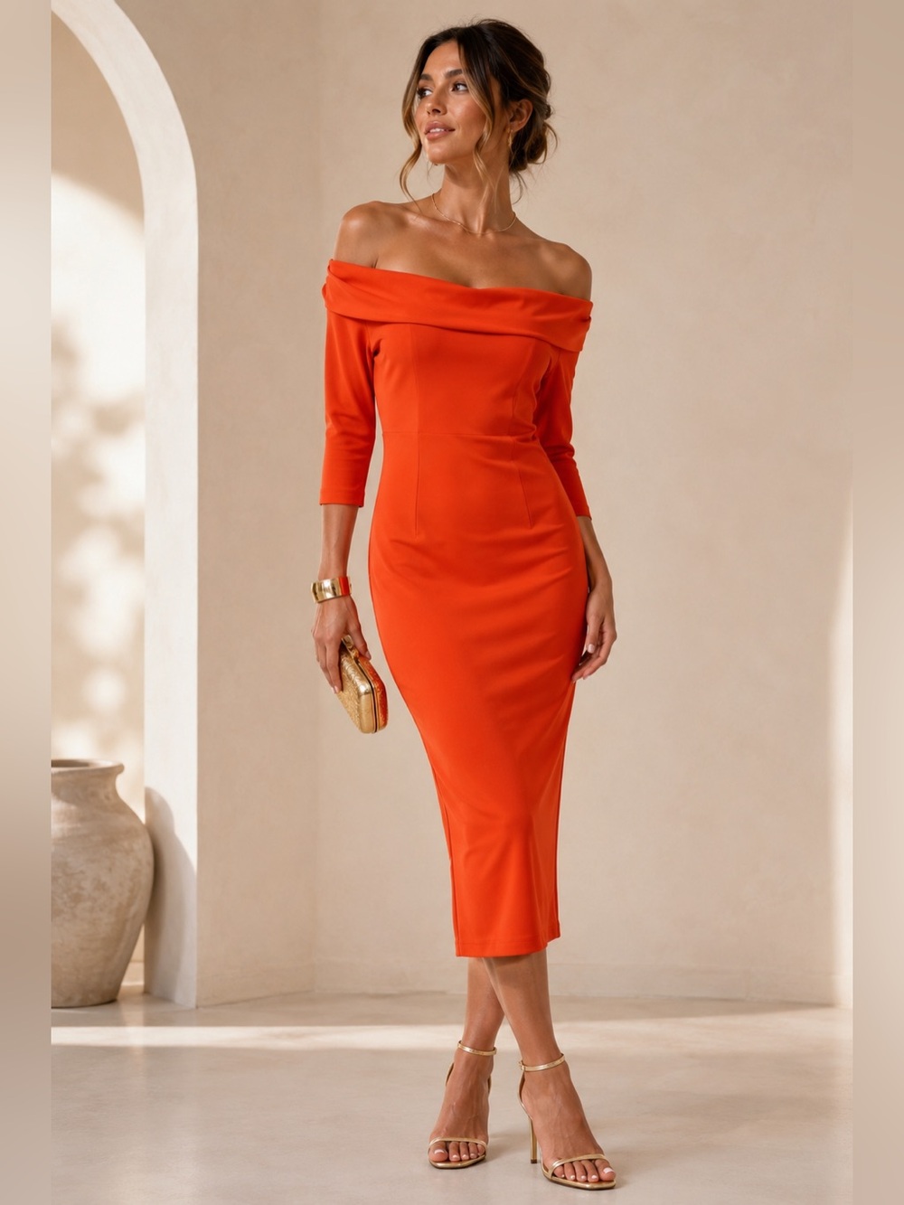 No Brand Off-shoulder Orange /Res Dress